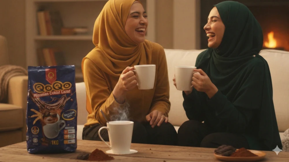2 orang gembira minum